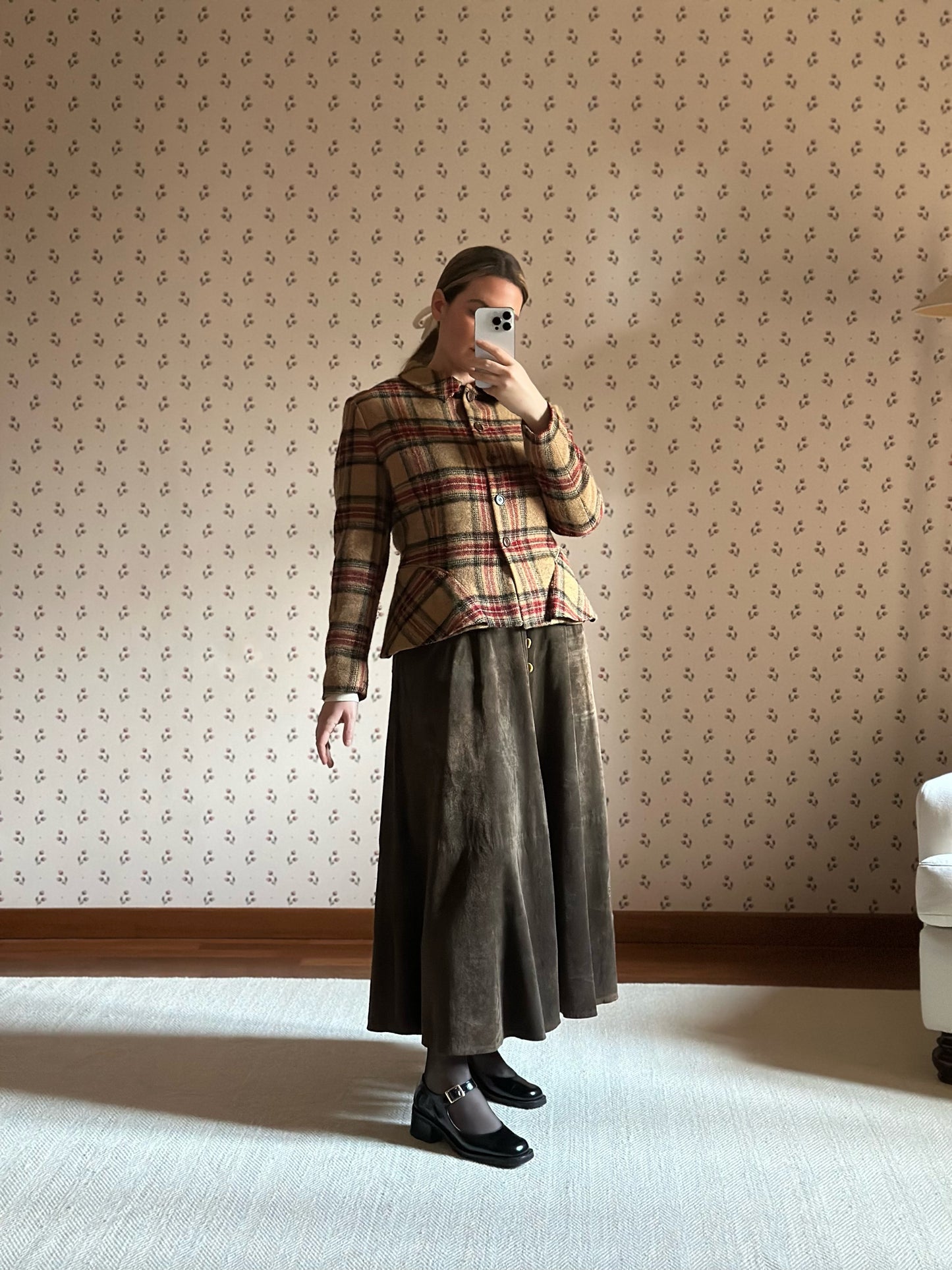 Vintage Check Wool Jacket With Basque