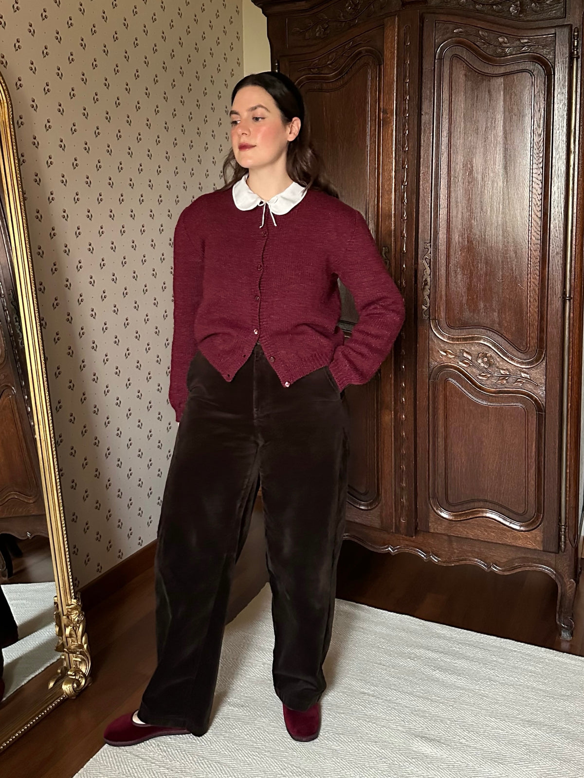 Handmade Burgundy Wool Cardigan