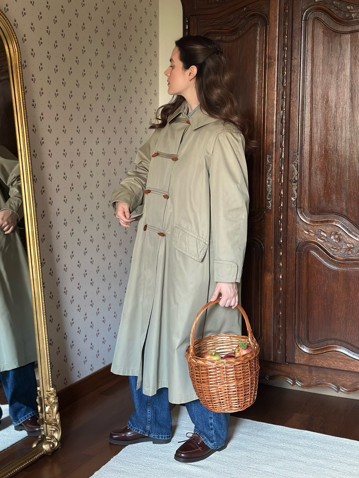 Khaki Trench Coat With Red Tartan Lining