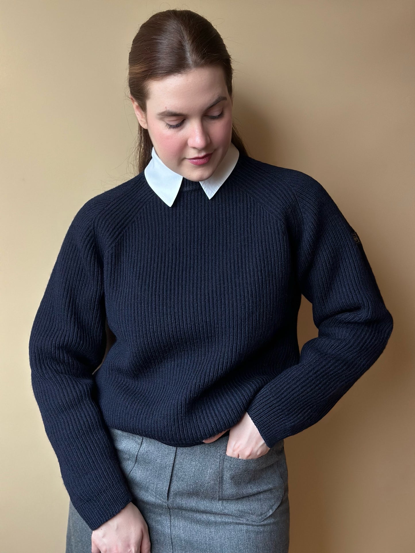 Vintage Ribbed Navy Blue Sweater