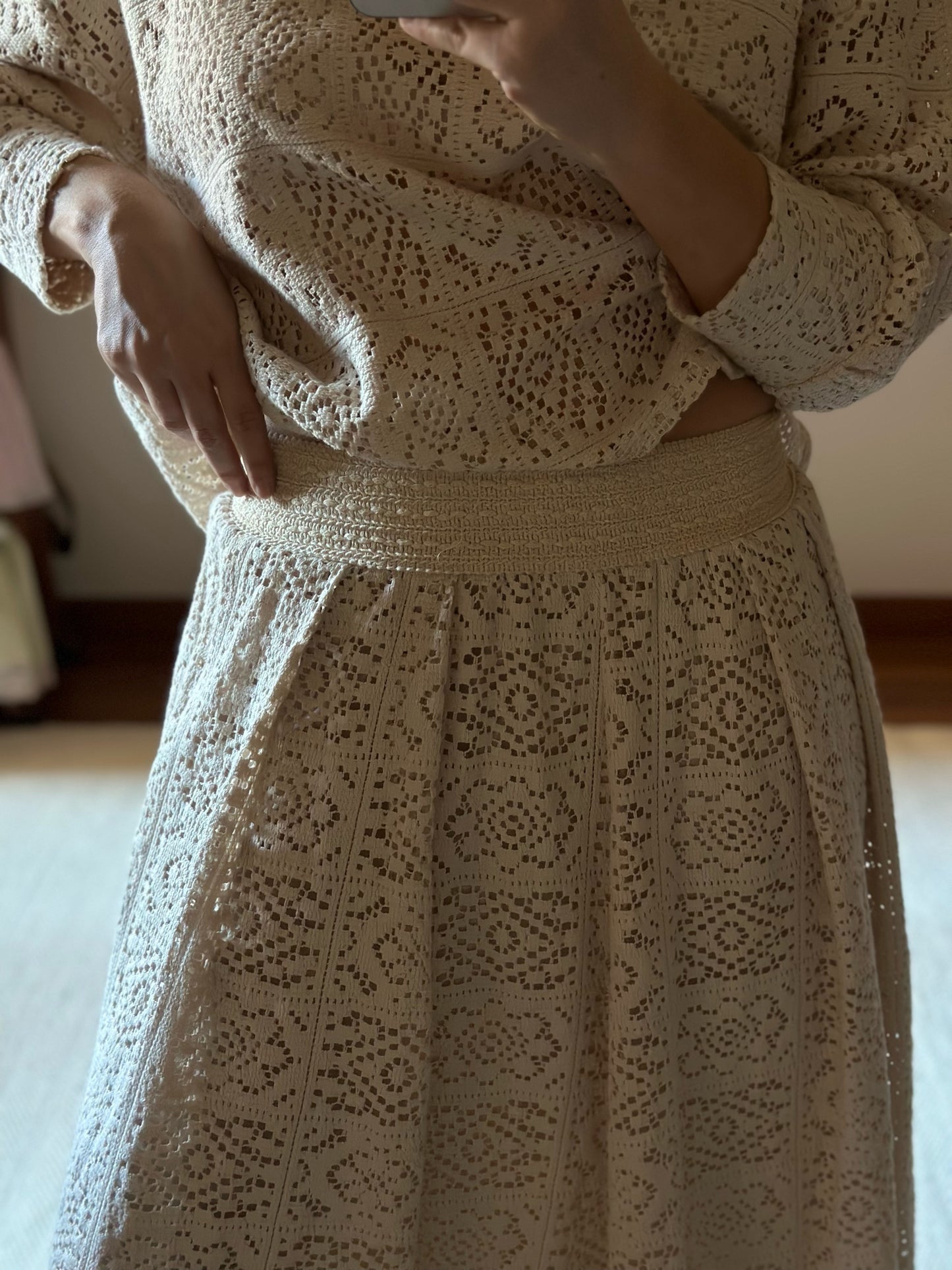 Pure Cotton Beige Crochet Skirt