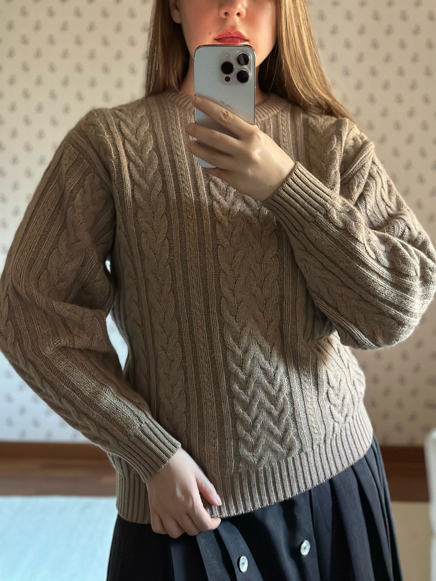 Vintage Wool & Cashmere Cable Knit Brown Sweater