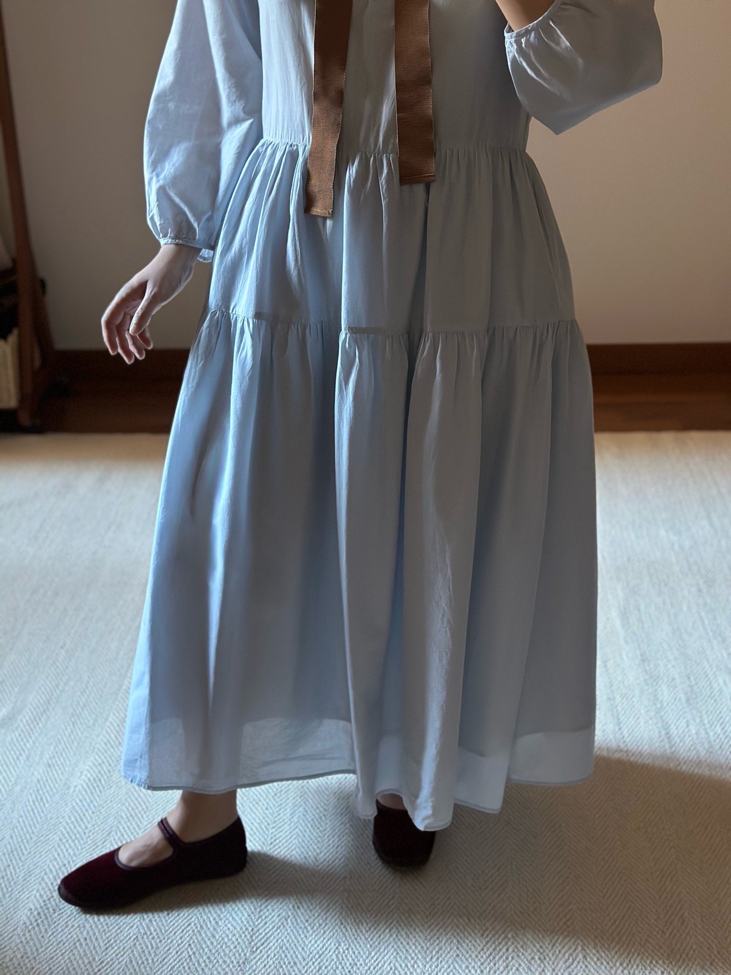 Pure Organic Cotton Light Blue Tiered Dress