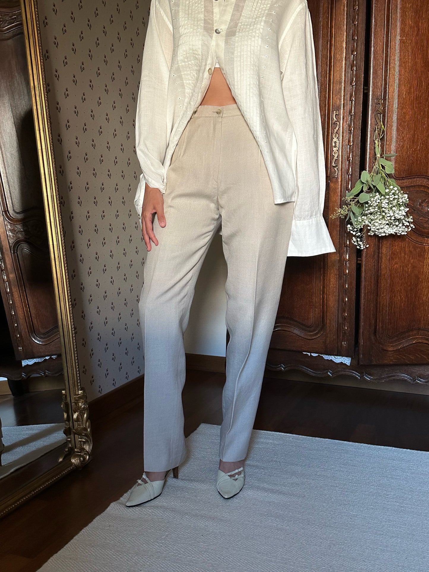 Linen Blend Light Beige Trousers