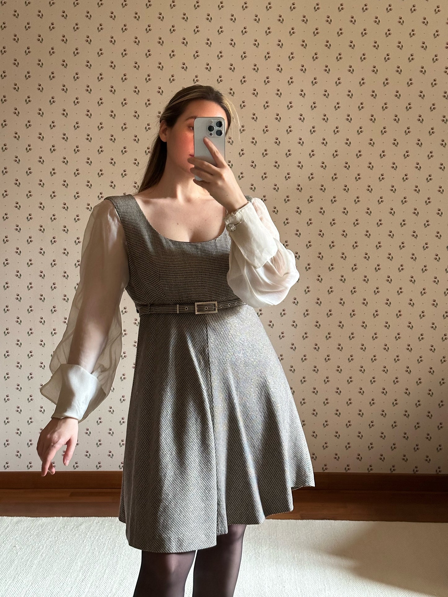 Vintage Gianfranco Ferré Wool Dress With Silk Organza Sleeves