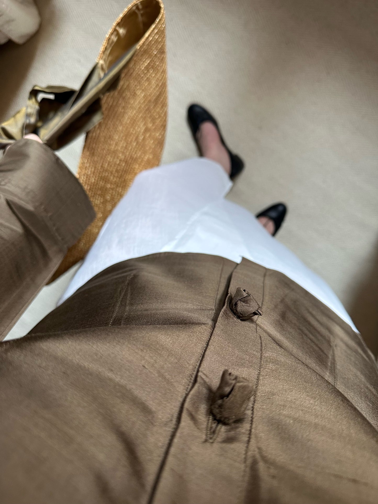 100% Silk Khaki Shirt With Rose Buttons