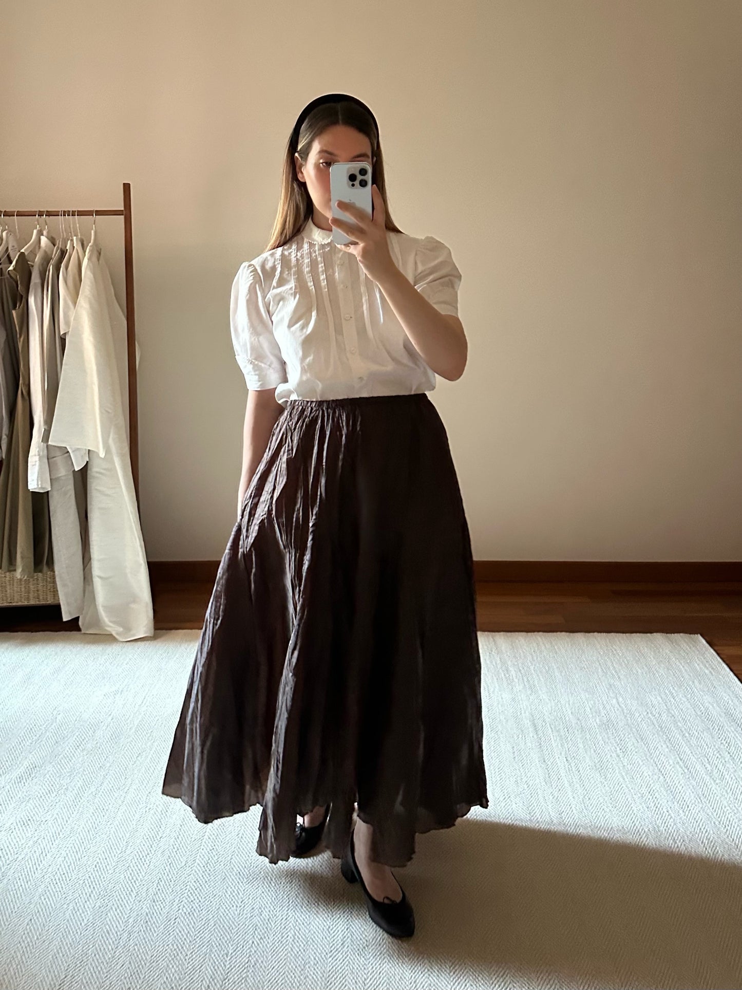 Chocolate Brown Crinkled Maxi Skirt
