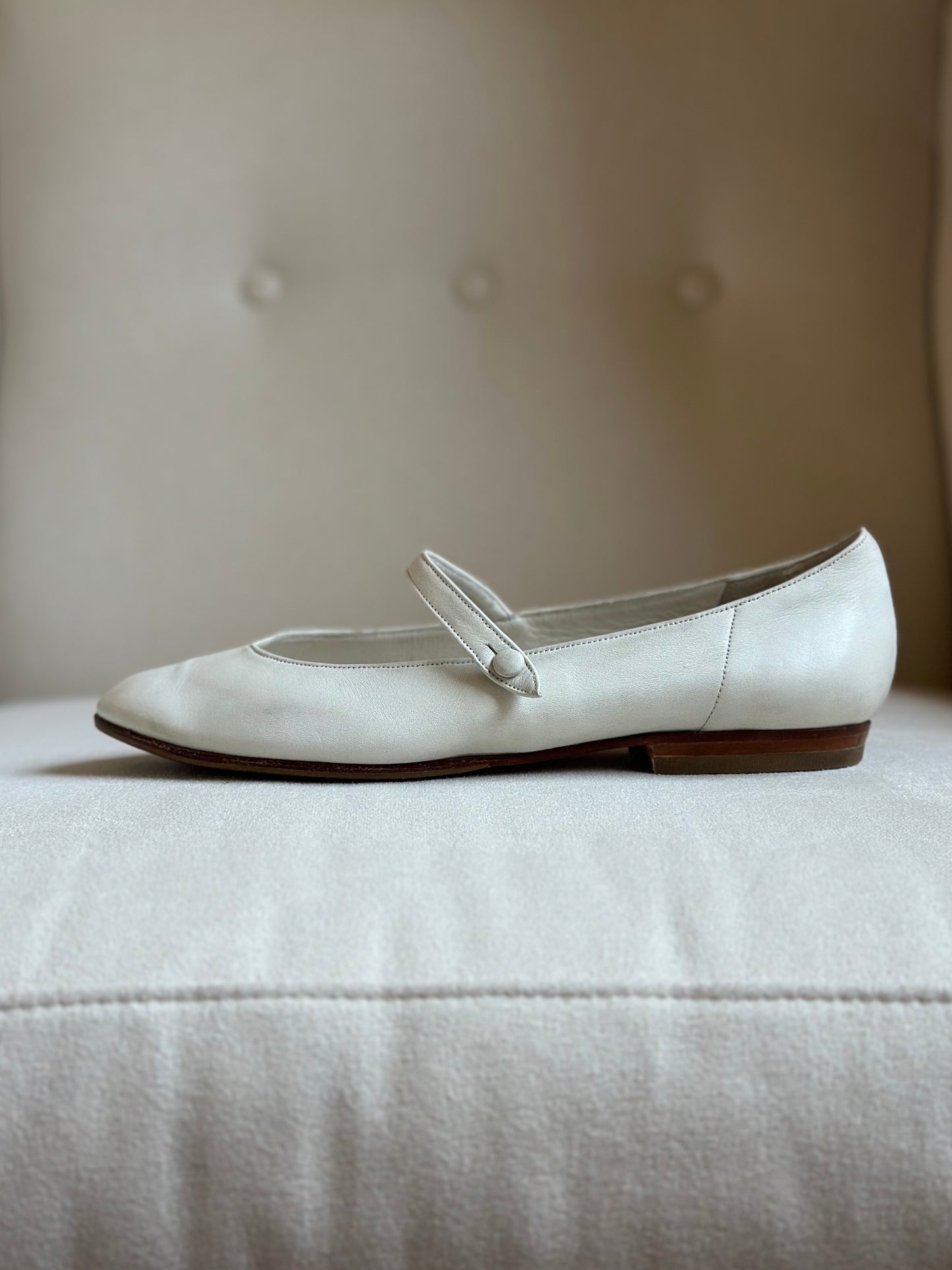 White Nappa Leather Mary Jane Shoes