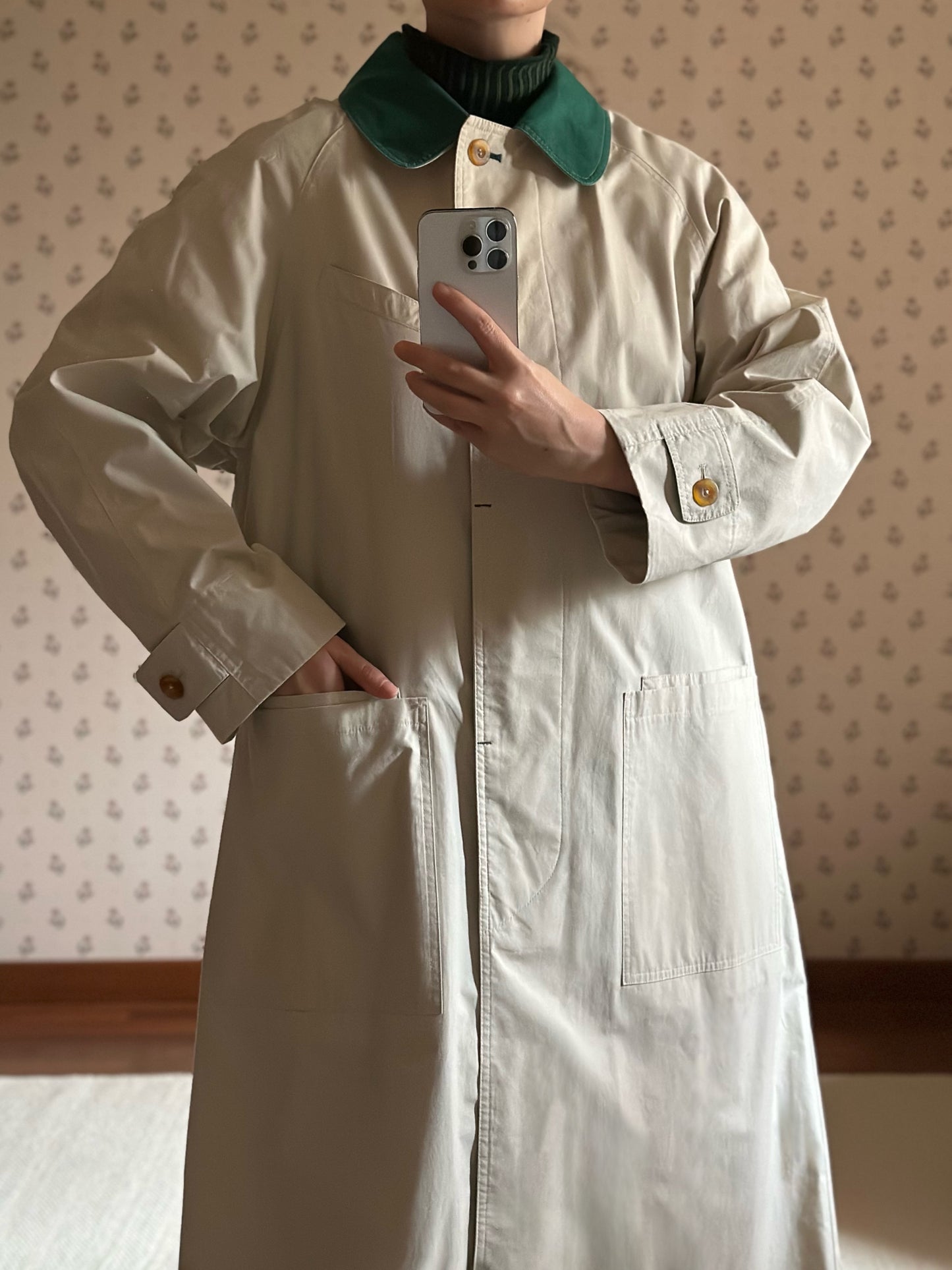 Vintage Green Collar Korean Trench Coat