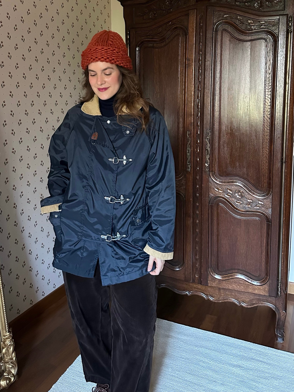 Blue Rainproof Jacket With Metal Clasps