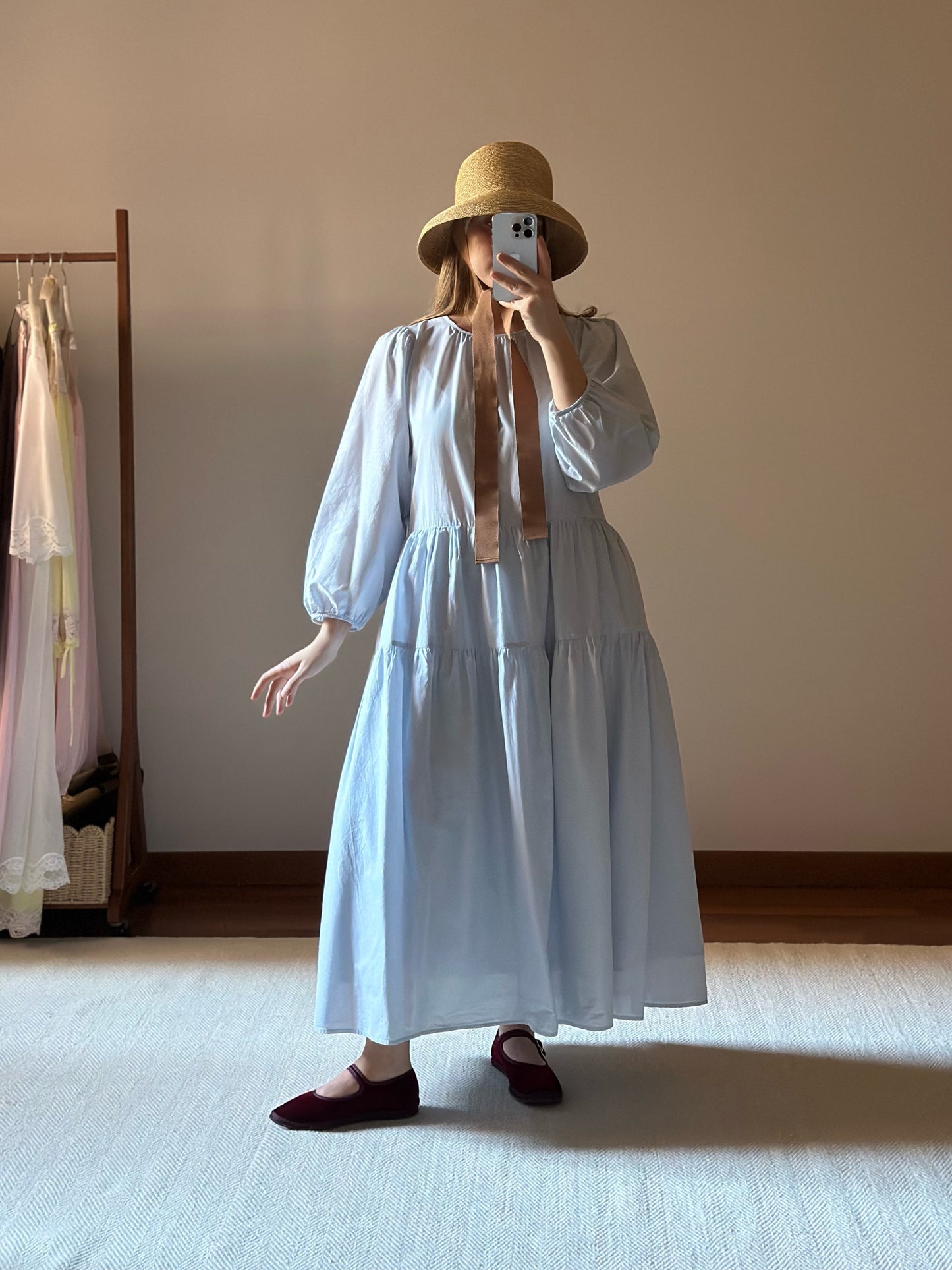 Pure Organic Cotton Light Blue Tiered Dress