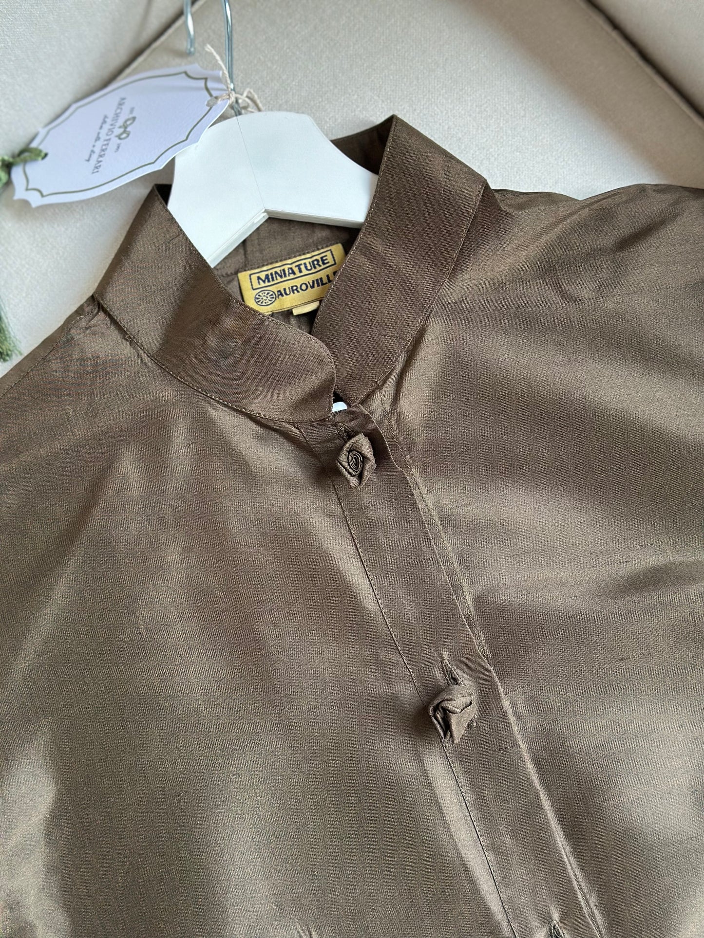 100% Silk Khaki Shirt With Rose Buttons