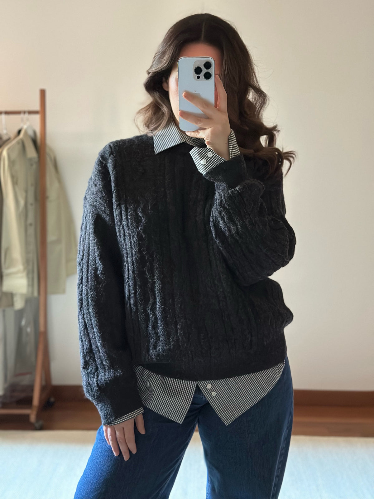 100% Alpaca Gray Cable Knit Sweater