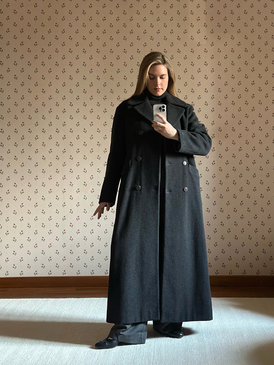 Long Gray Wool & Cashmere Belted Coat
