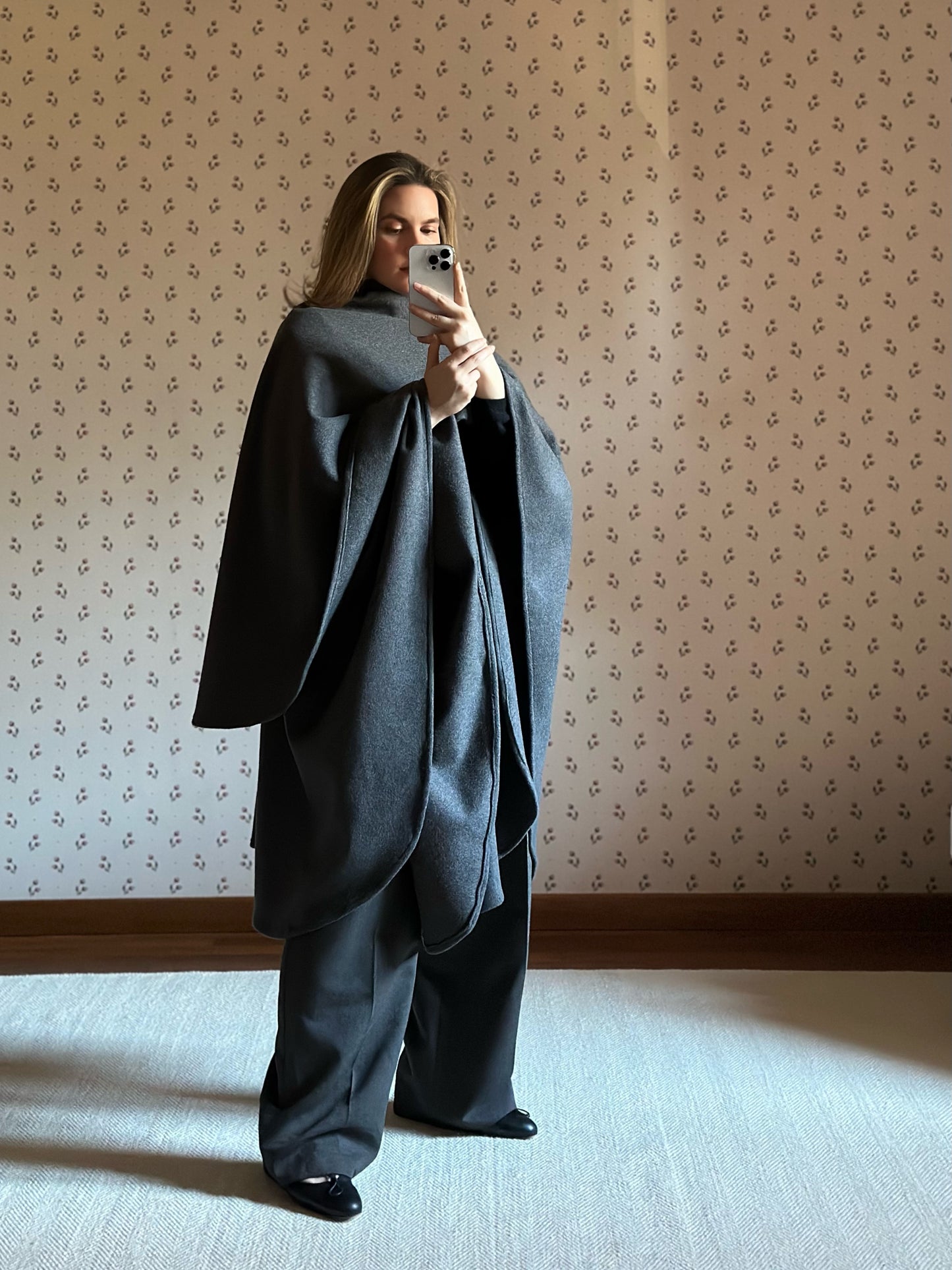 Gray Wool Maxi Cape