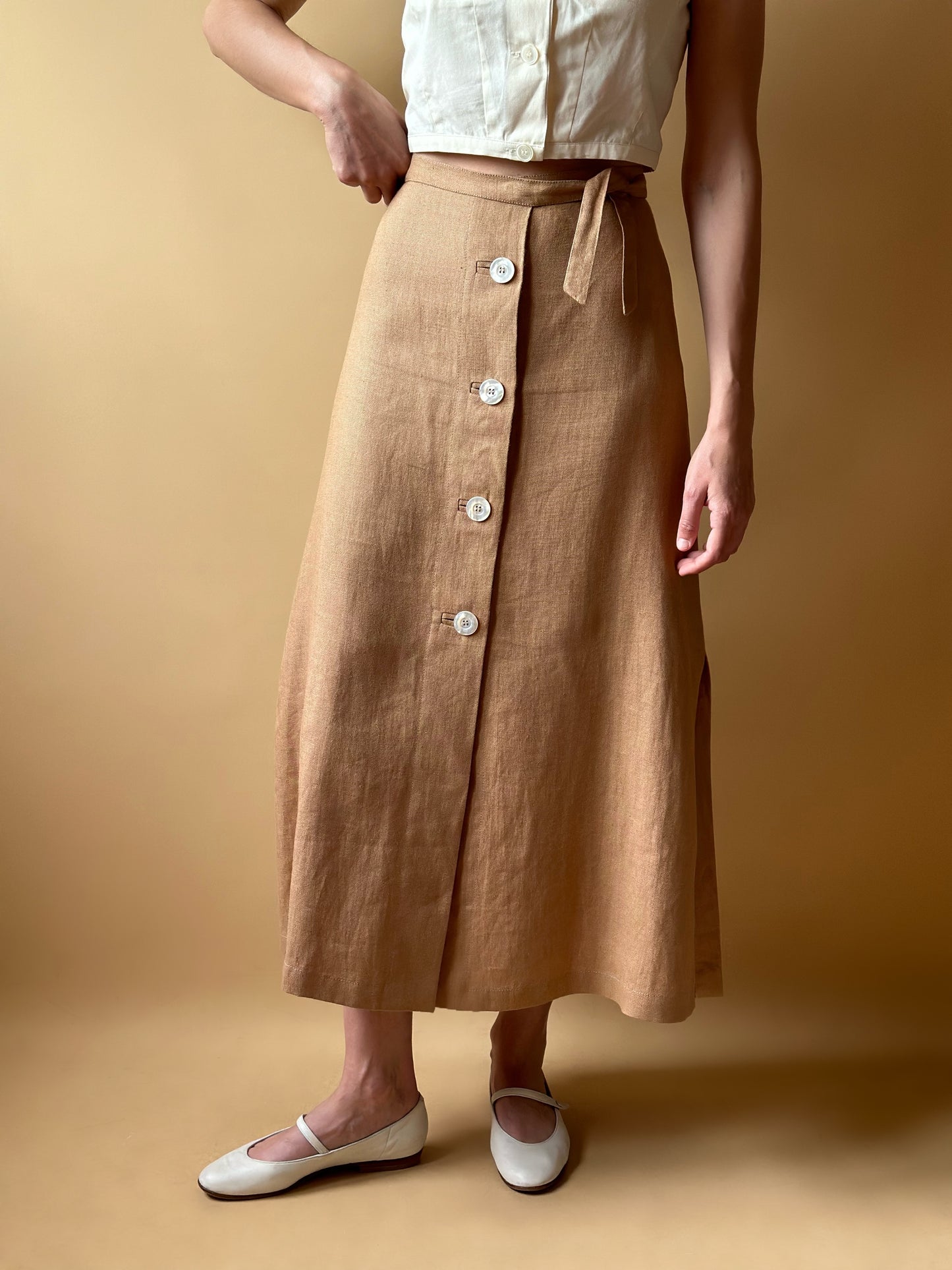 Vintage Max Mara Pure Linen Midi Skirt