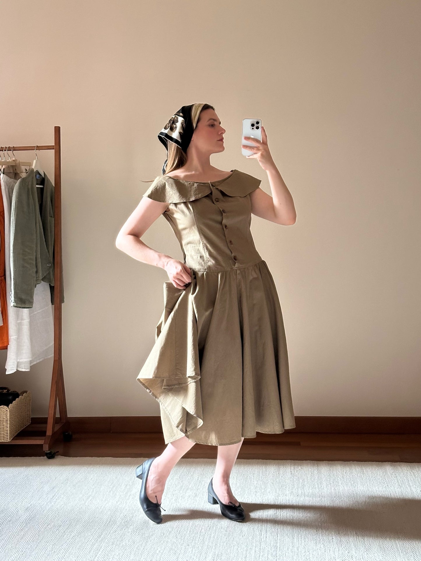 100% Cotton Olive Green Romantic Dress