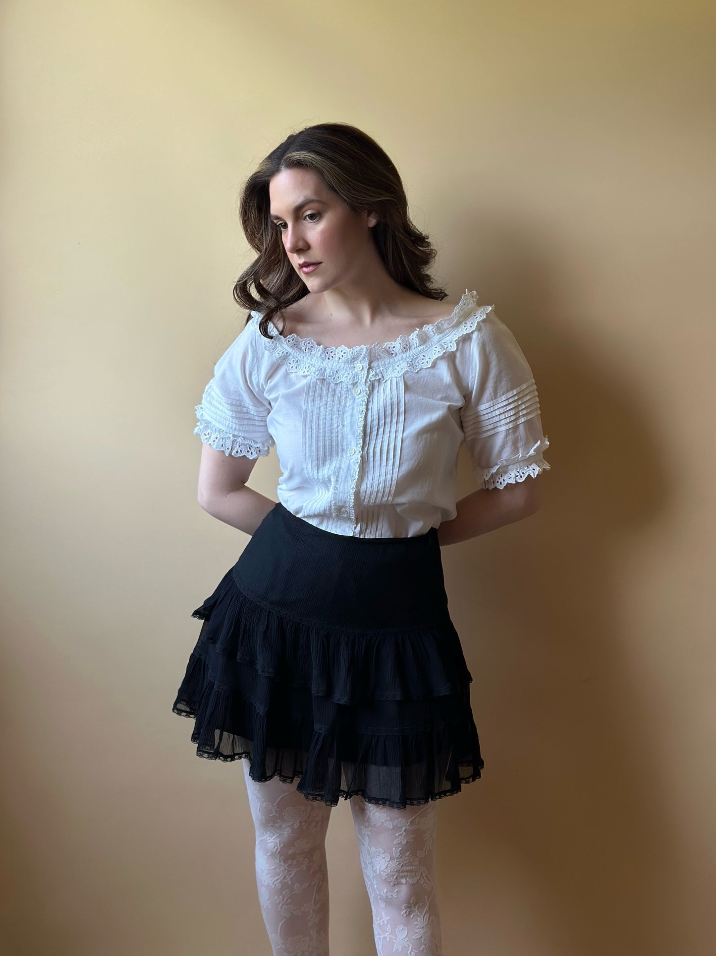 Vintage Pure Silk Ruffled Black Skirt
