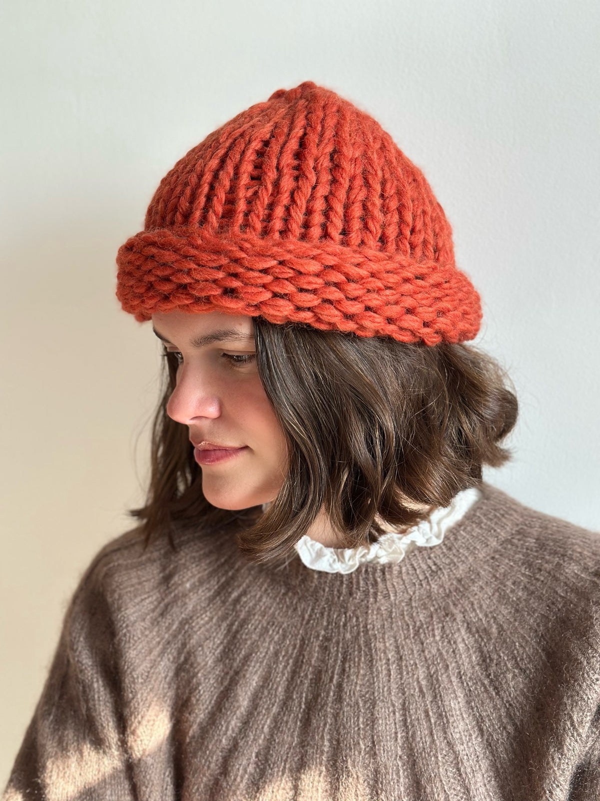 Handmade 100% Wool Beanie - Pumpkin