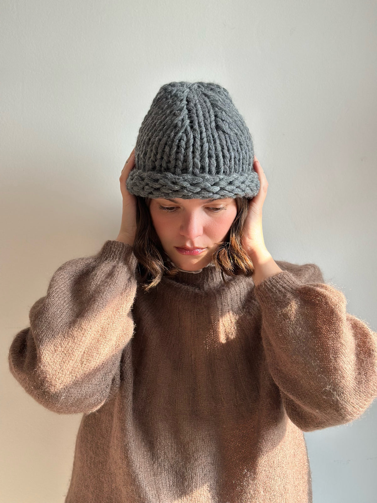Handmade 100% Wool Beanie - Gray