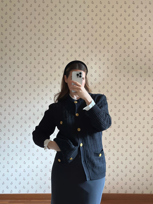 Vintage Celine Black Wool Cardigan