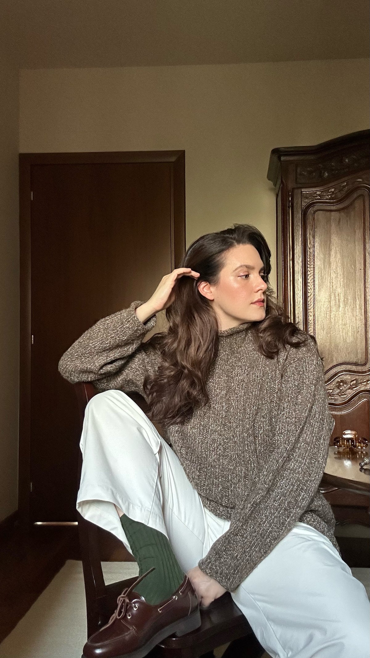 Brown Fisherman Mock Neck Alpaca Jumper