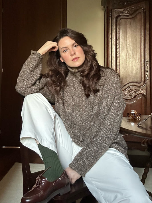 Brown Fisherman Mock Neck Alpaca Jumper