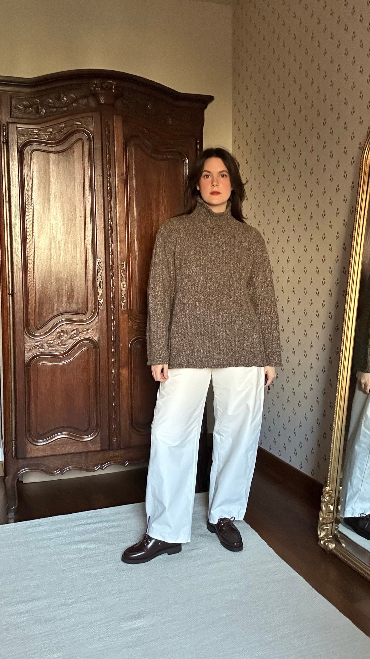 Brown Fisherman Mock Neck Alpaca Jumper