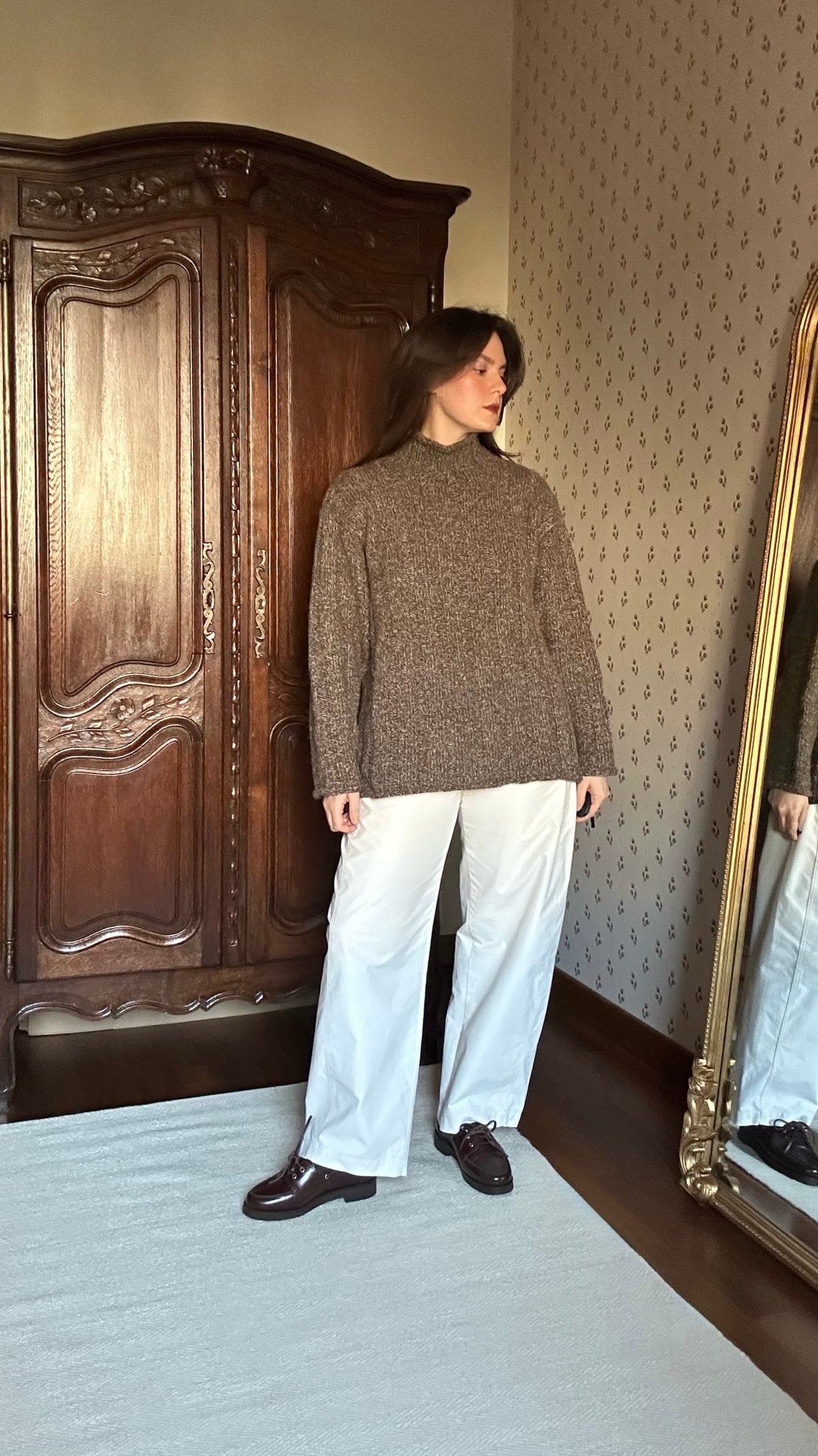 Brown Fisherman Mock Neck Alpaca Jumper