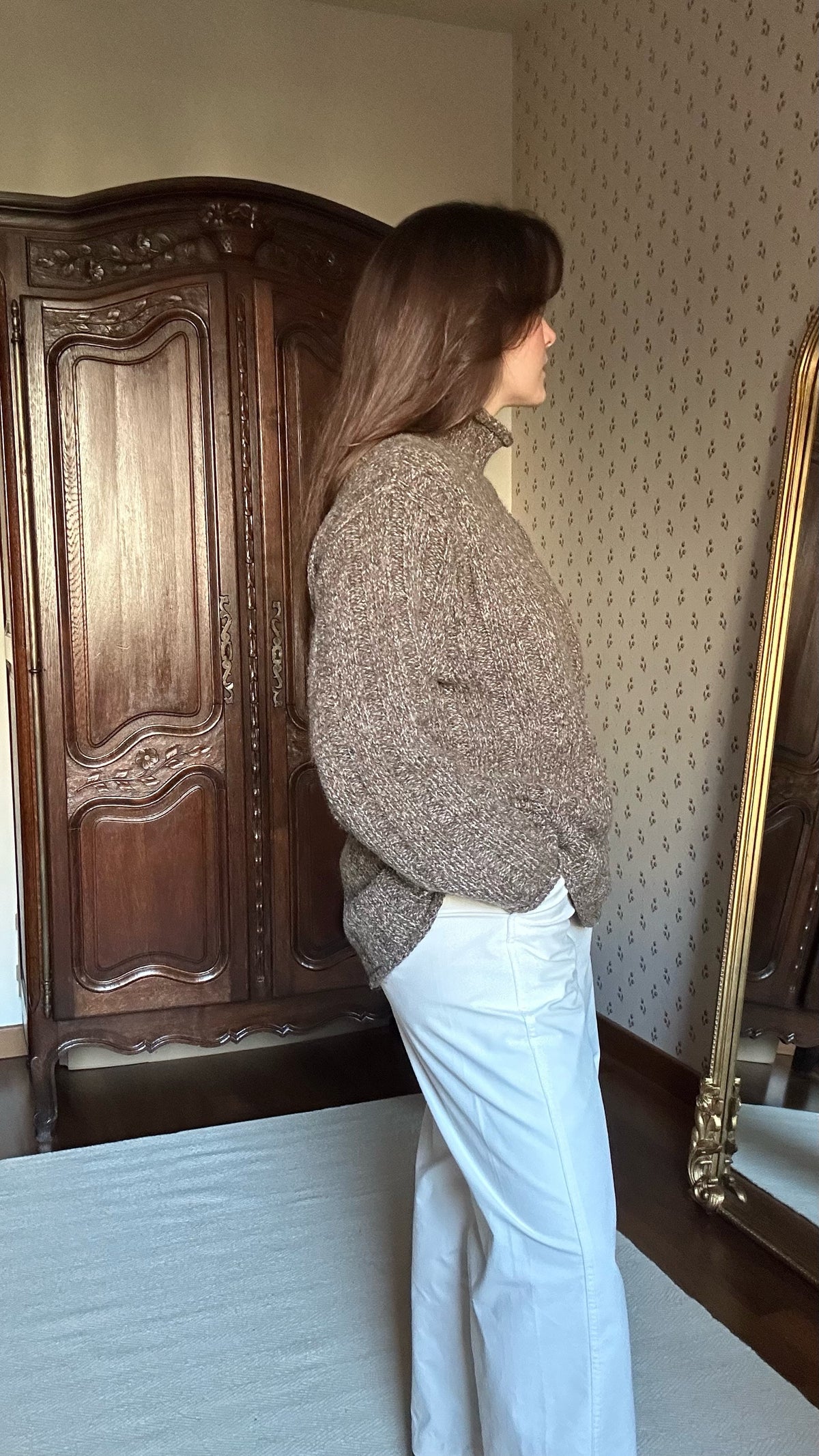 Brown Fisherman Mock Neck Alpaca Jumper