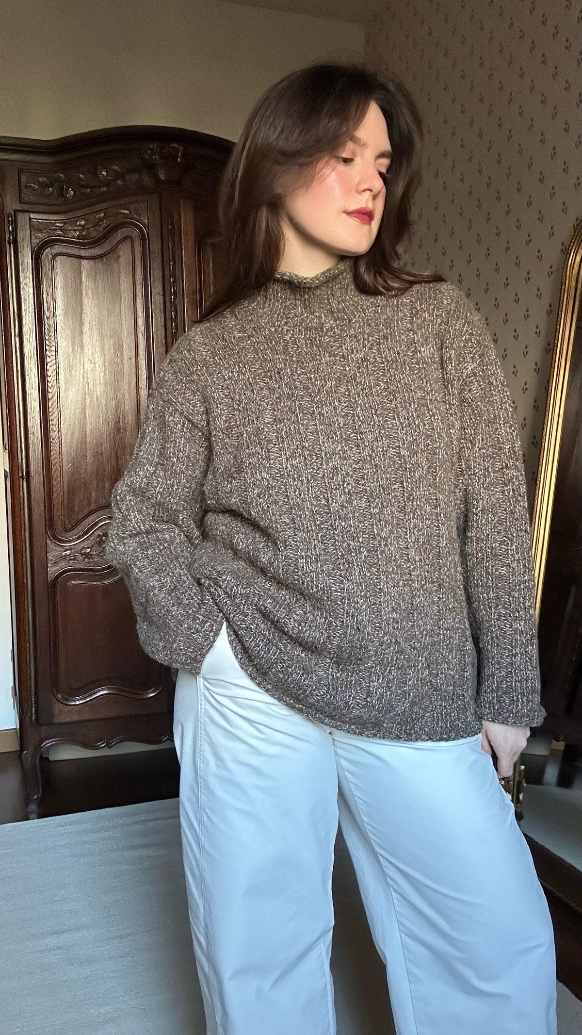 Brown Fisherman Mock Neck Alpaca Jumper