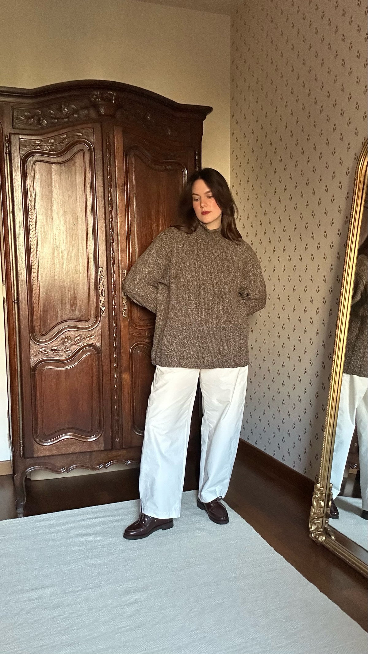 Brown Fisherman Mock Neck Alpaca Jumper