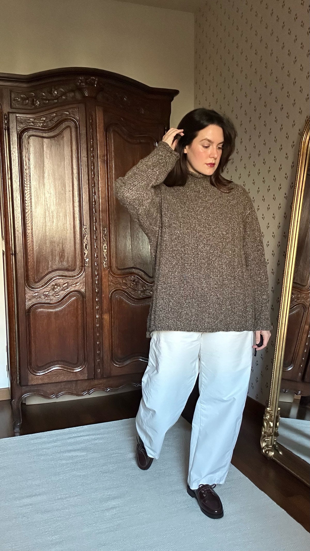 Brown Fisherman Mock Neck Alpaca Jumper