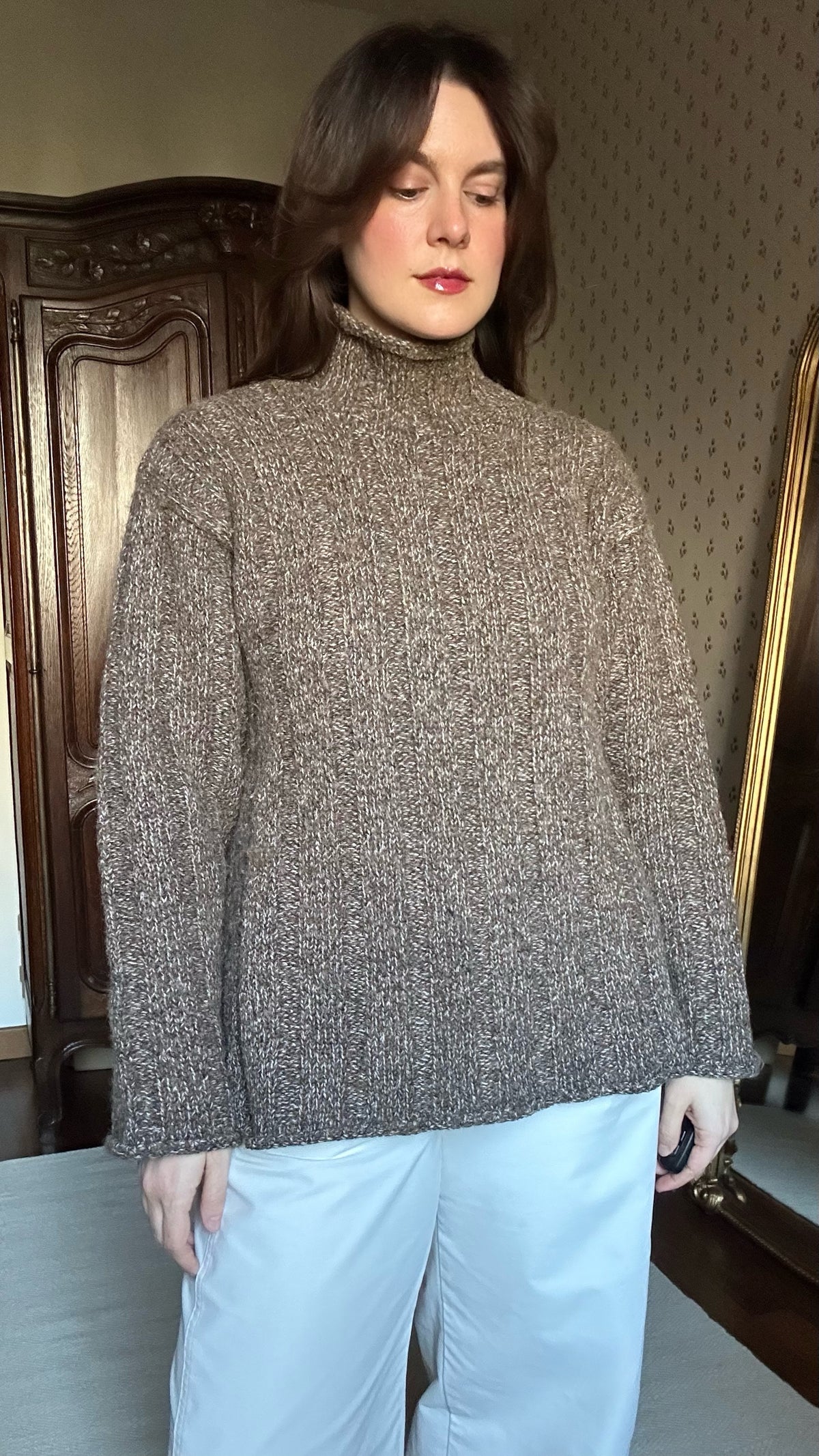 Brown Fisherman Mock Neck Alpaca Jumper