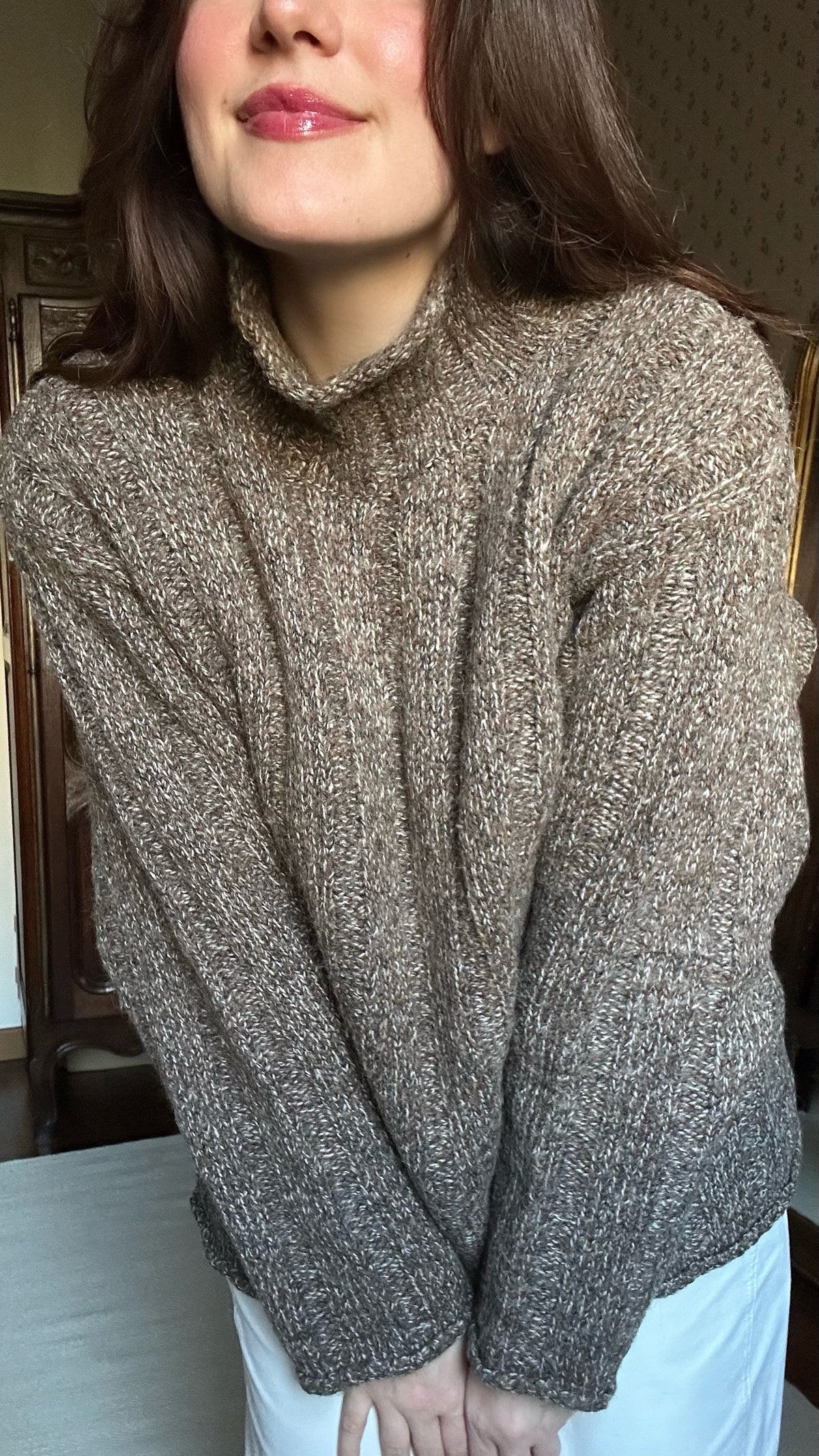 Brown Fisherman Mock Neck Alpaca Jumper