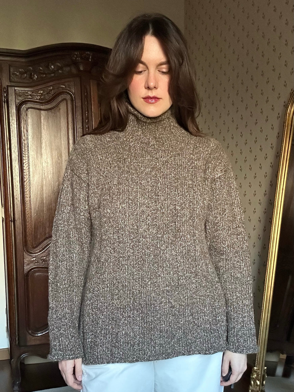 Brown Fisherman Mock Neck Alpaca Jumper
