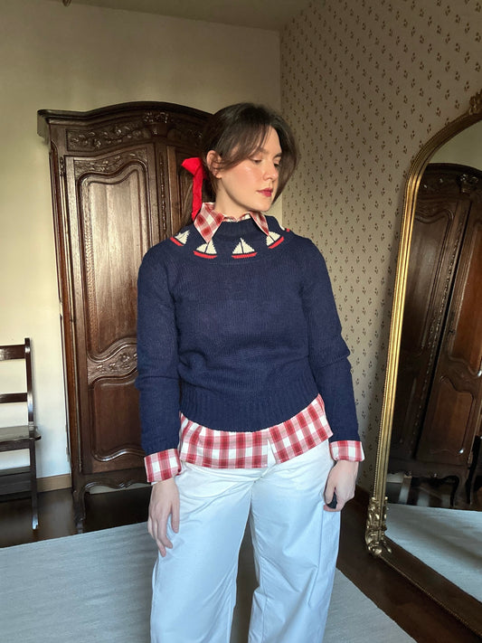 Little Boats 100% Shetland Wool Blue Jumper