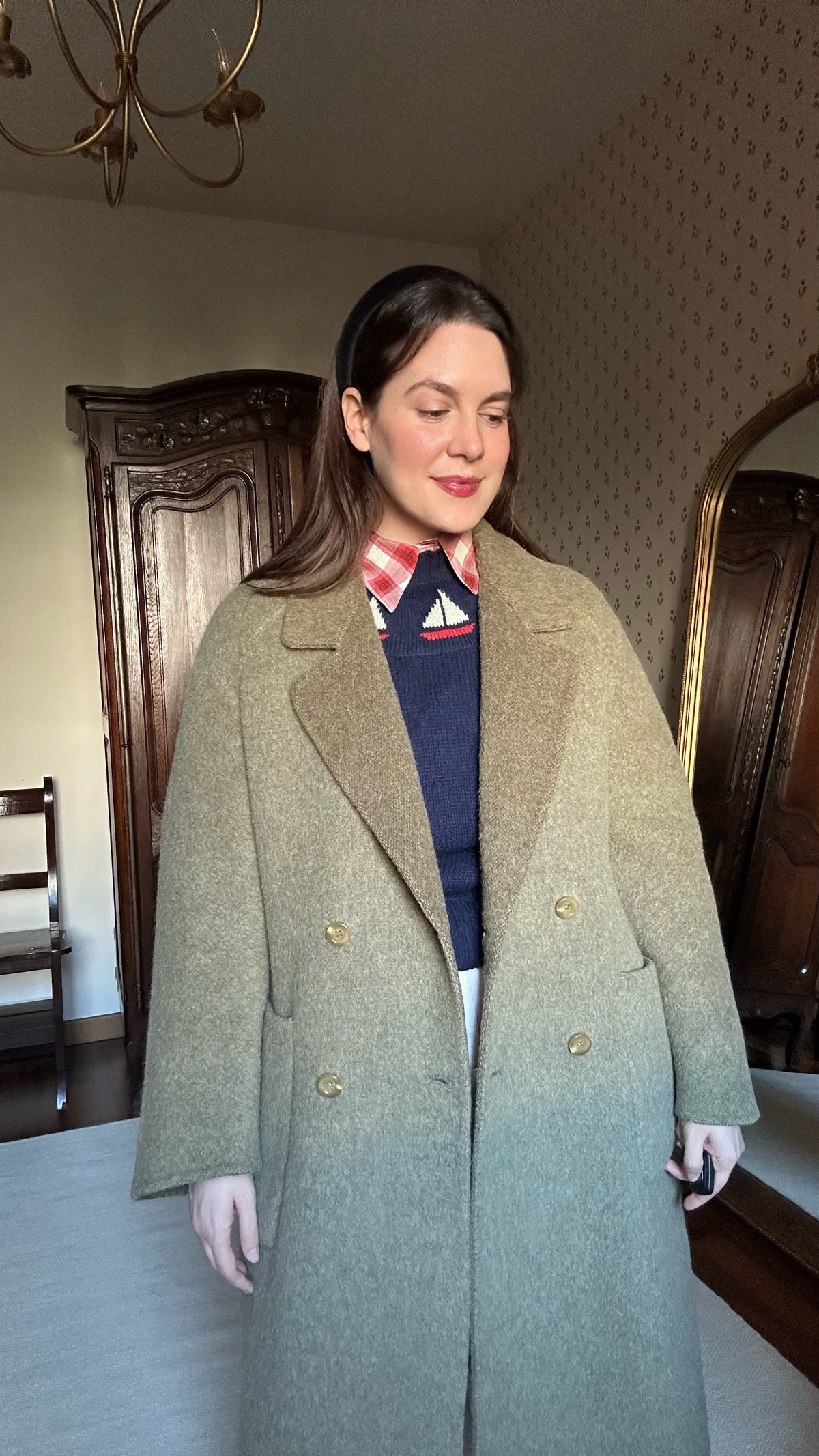 Sage & Brown Alpaca Belted Coat