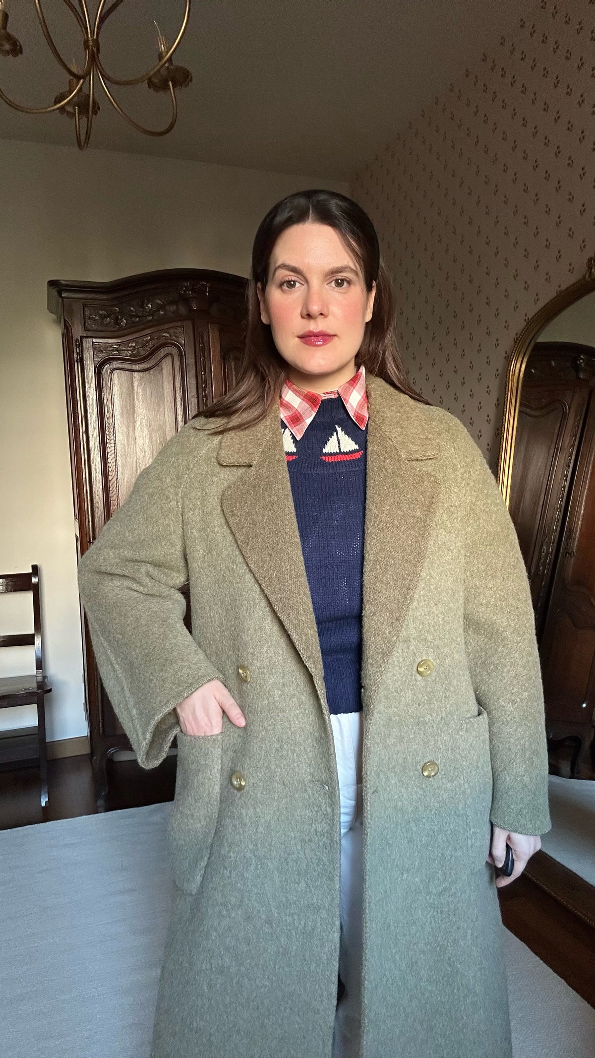 Sage & Brown Alpaca Belted Coat