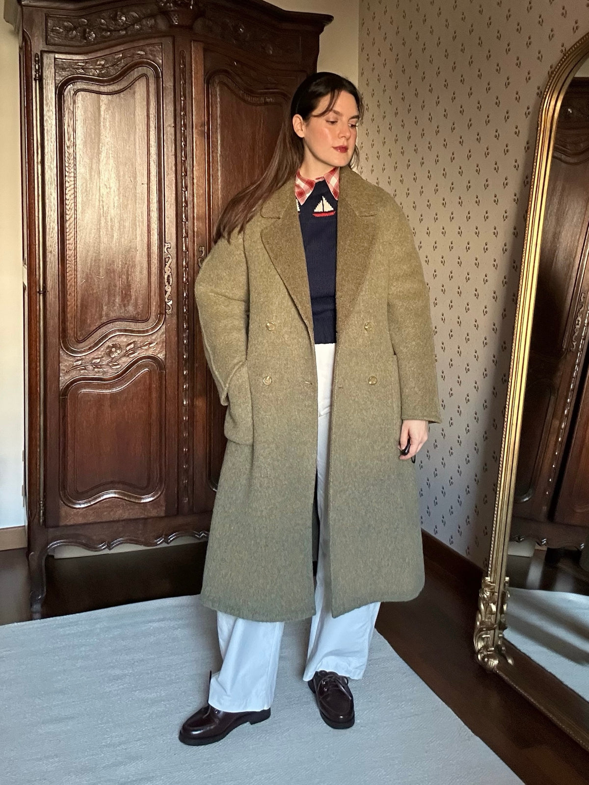 Sage & Brown Alpaca Belted Coat