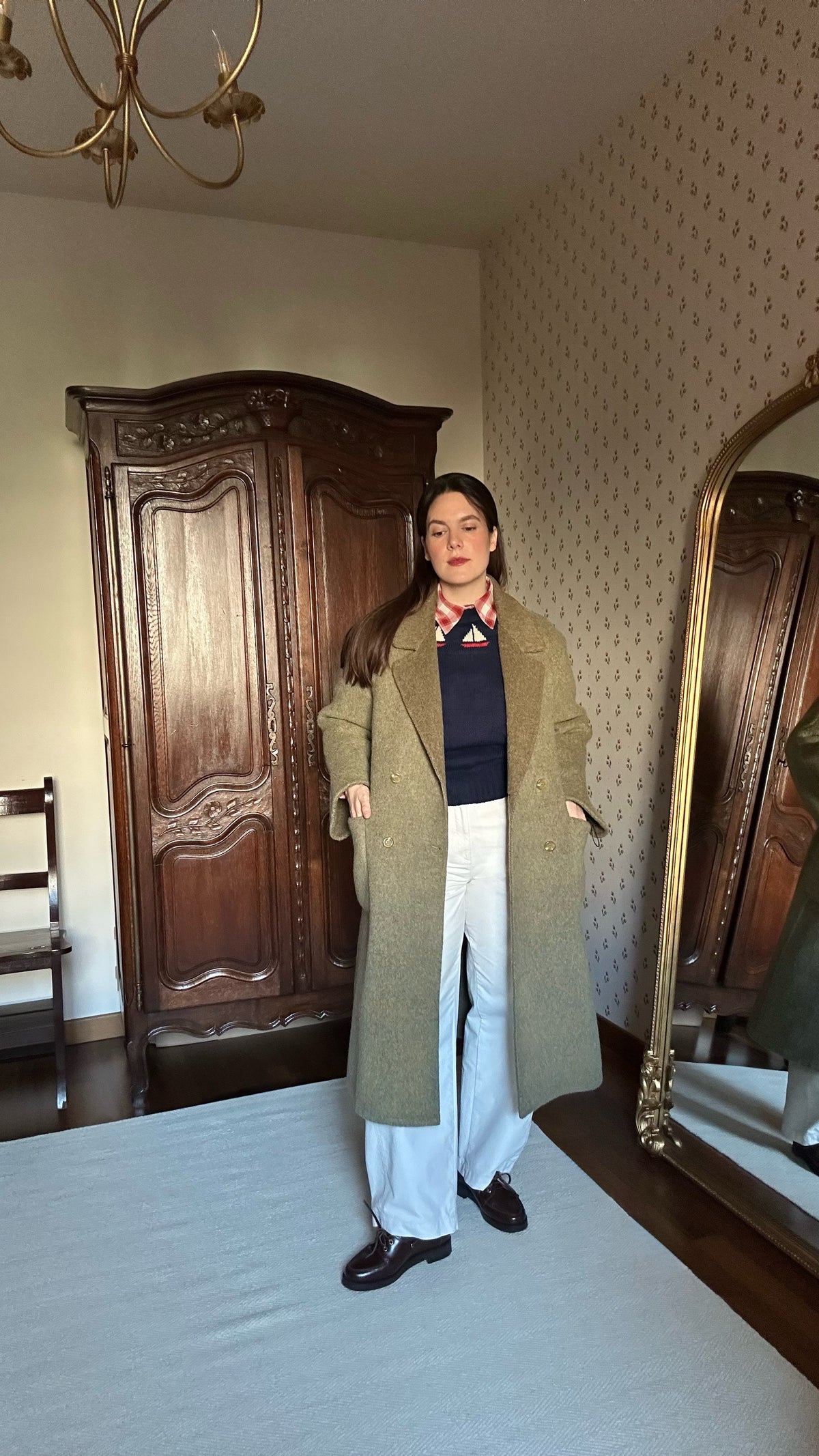 Sage & Brown Alpaca Belted Coat