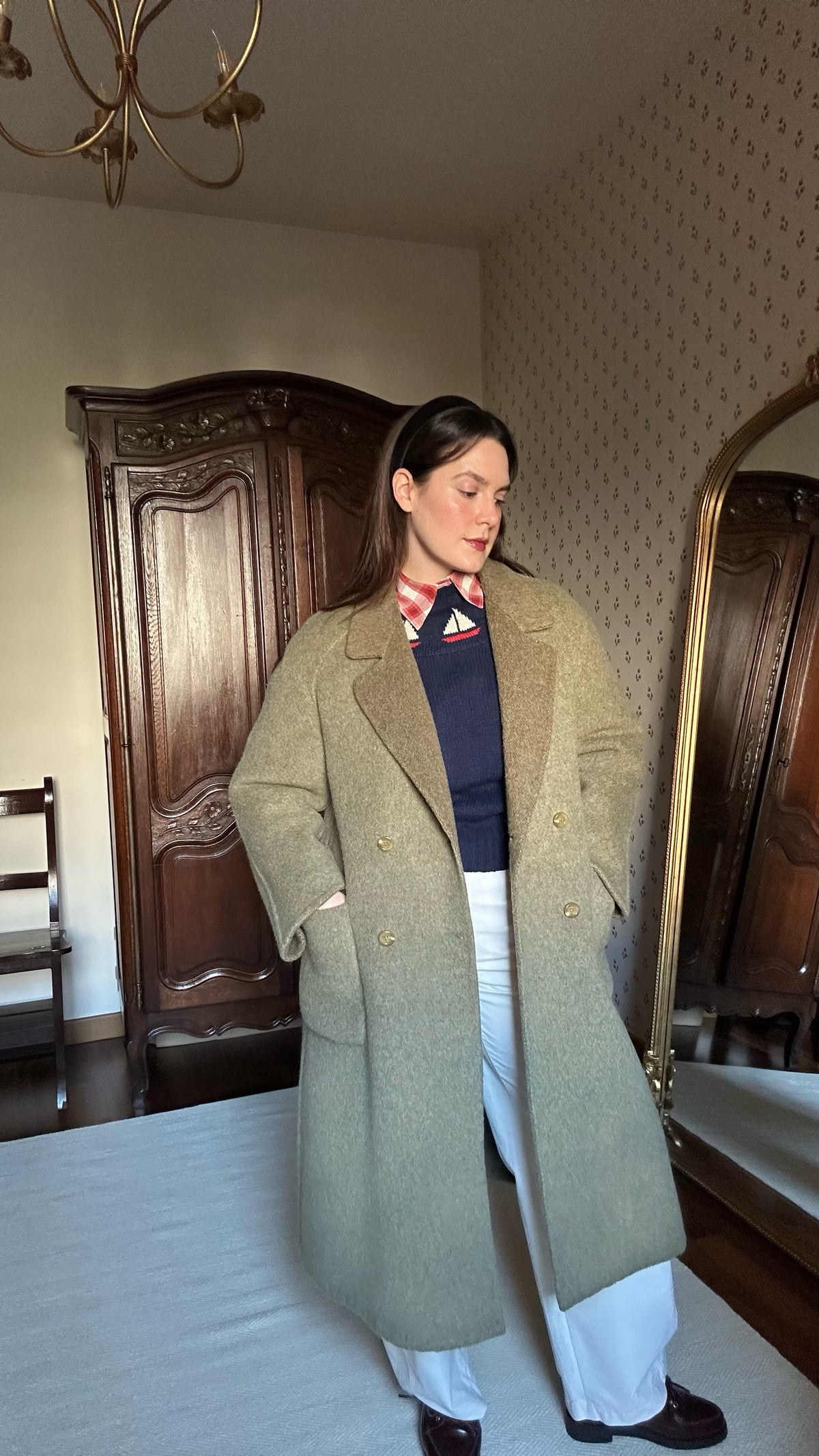 Sage & Brown Alpaca Belted Coat