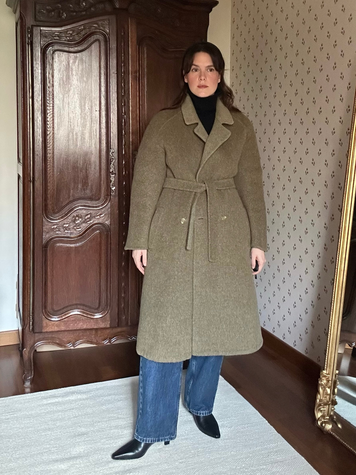 Sage & Brown Alpaca Belted Coat