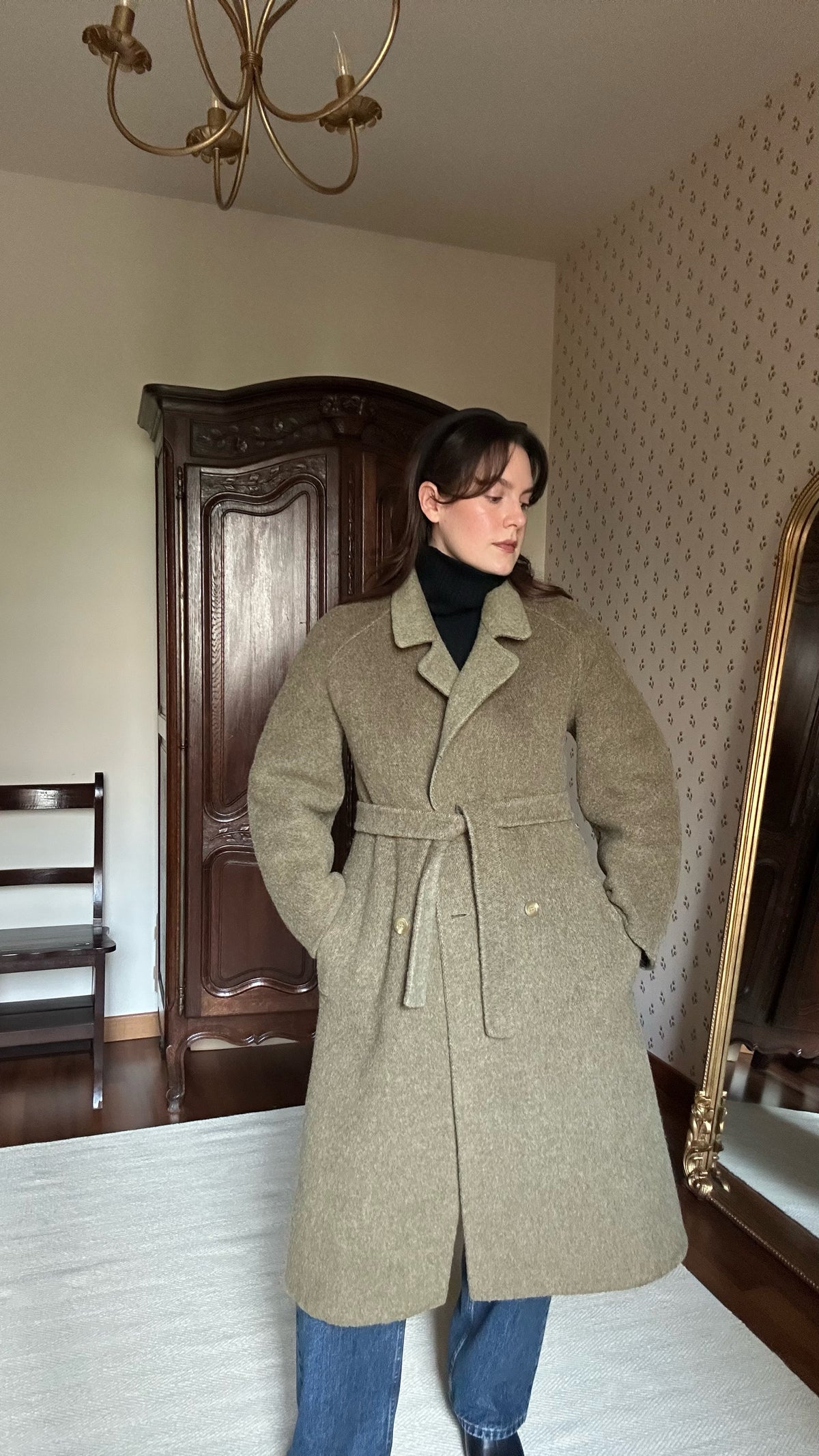 Sage & Brown Alpaca Belted Coat