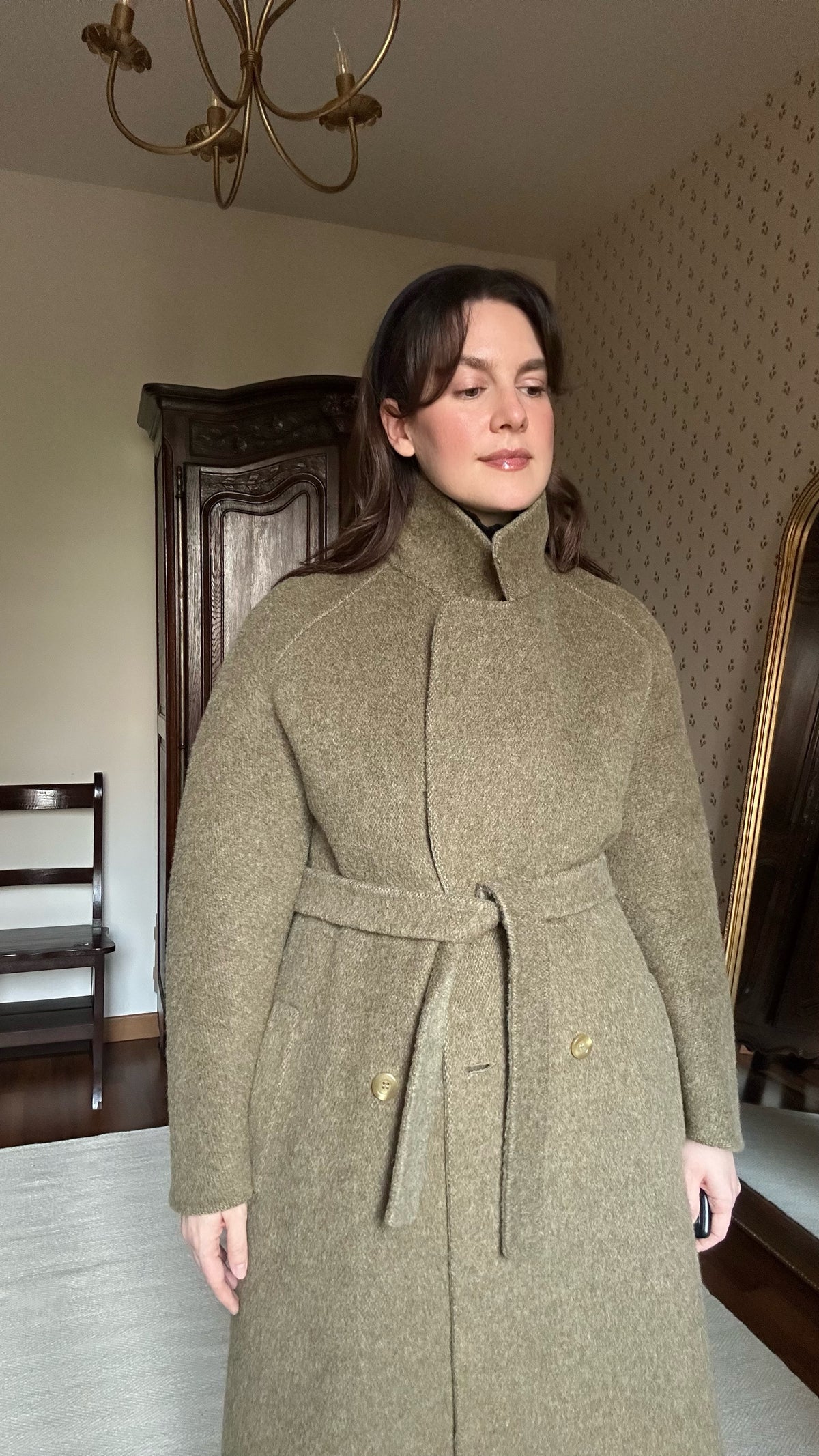 Sage & Brown Alpaca Belted Coat