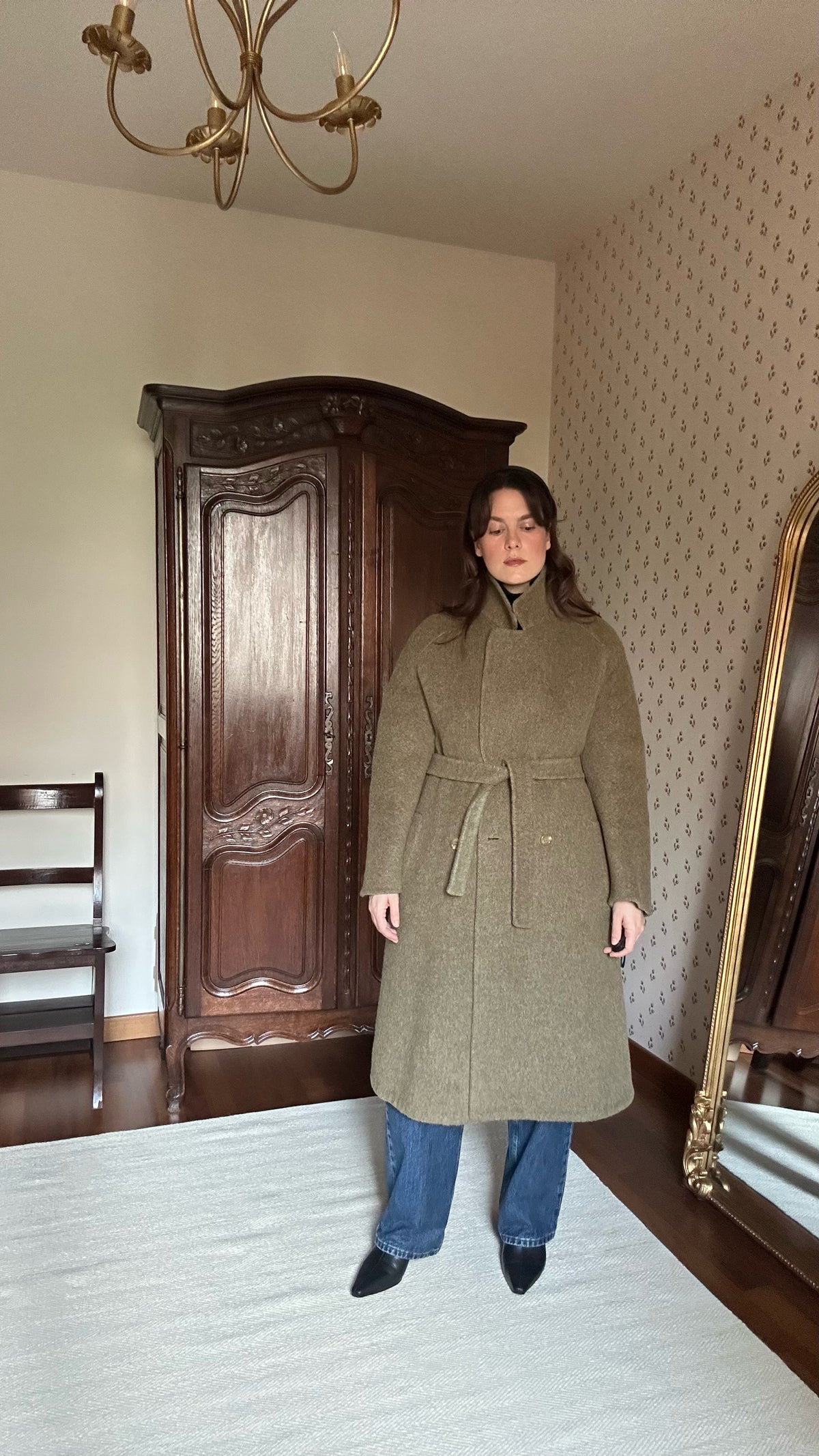 Sage & Brown Alpaca Belted Coat