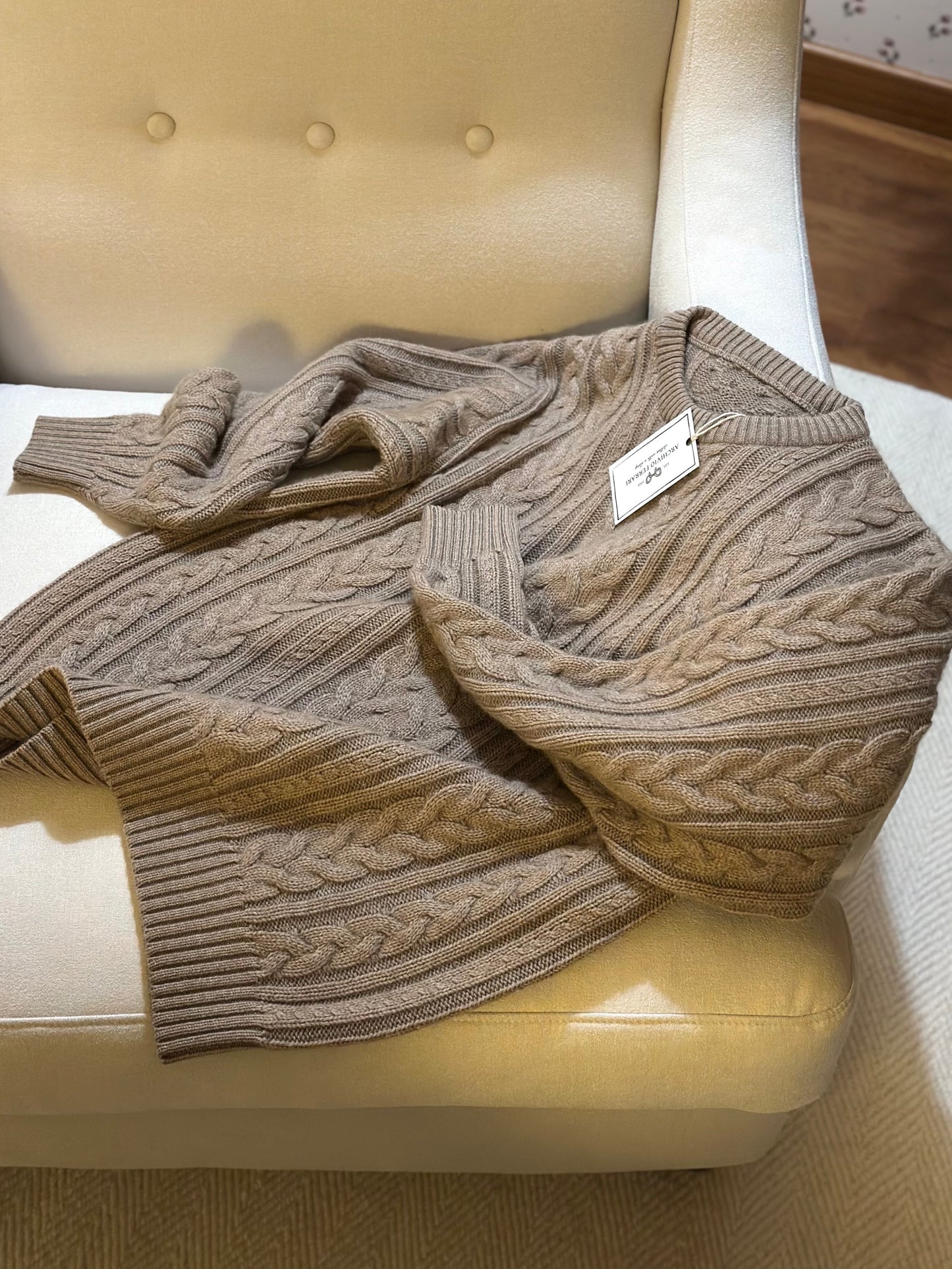 Vintage Wool & Cashmere Cable Knit Brown Sweater