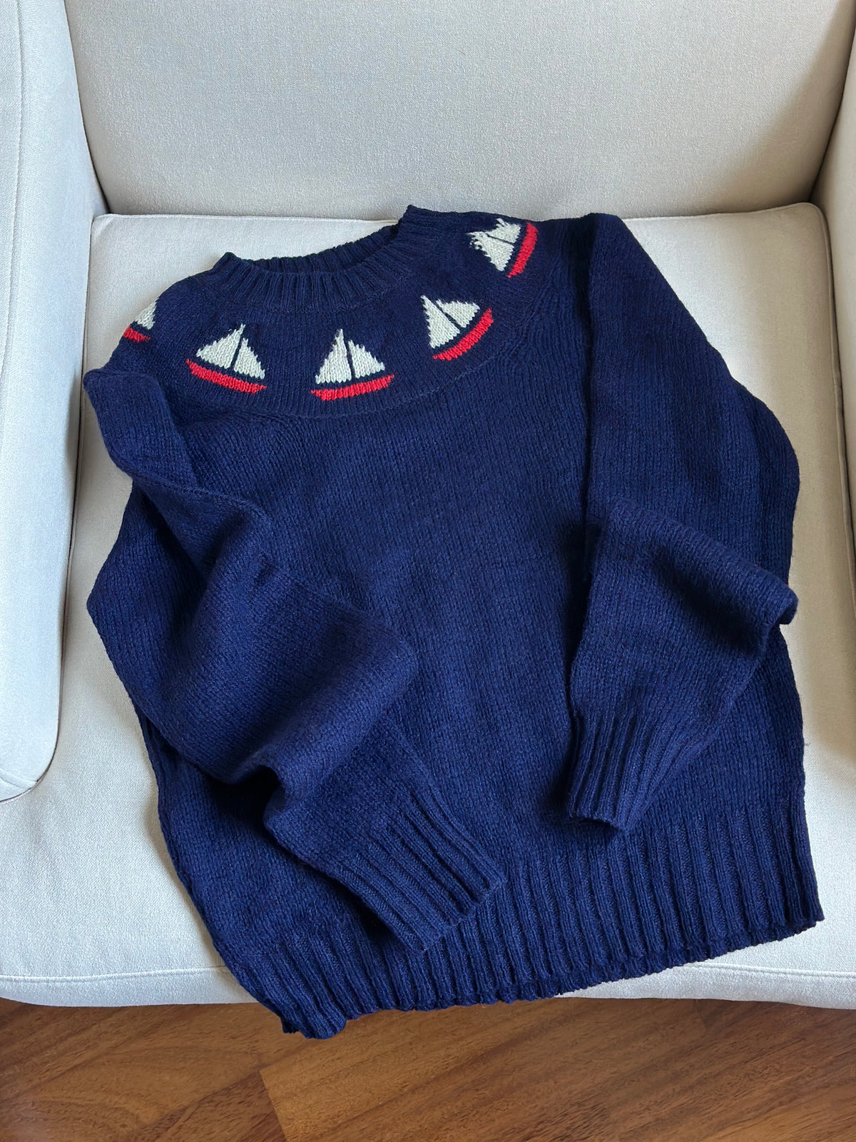 Little Boats 100% Shetland Wool Blue Jumper