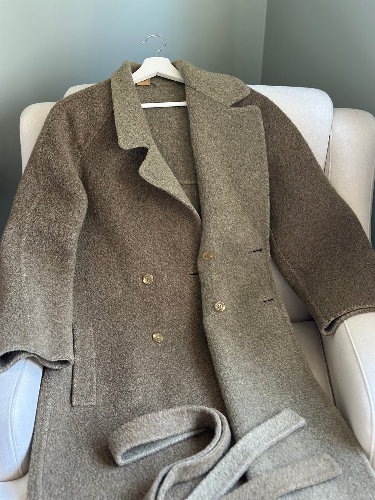 Sage & Brown Alpaca Belted Coat