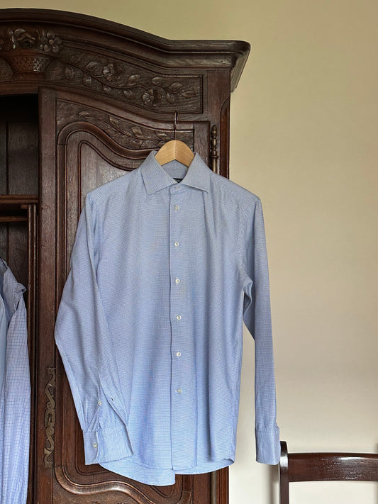 Vintage Light Blue Checkered Cotton Shirt